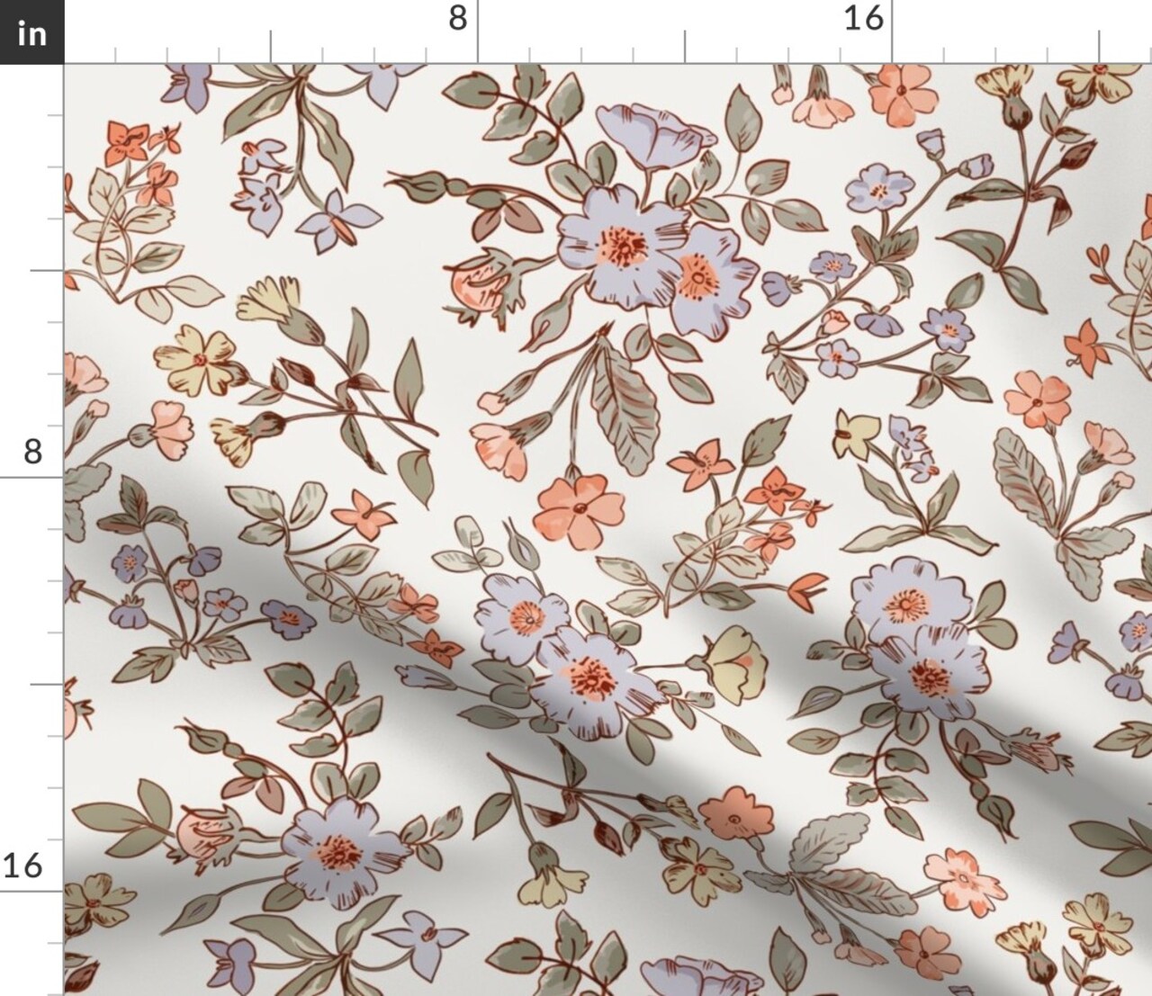 Traditional Cottagecore Floral French Grandmillennial Botanical Flowers Summer Countryside Vintage Garden Bohemian Modern Farmhouse Custom Printed Fabric by Spoonflower Various Fabrics by the Yard or Fat Quarter